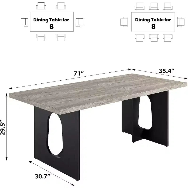 71 Modern Dining Table for 6-10, Rectangular Kitchen Table for Family Gatherings with a Sturdy Pedestal Base