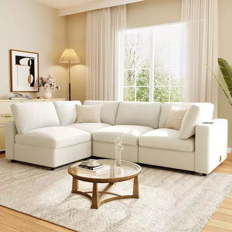 Upholstered Modular Sofa with USB Charge Ports, Wireless Charging and Built-in Bluetooth Speaker-ModernLuxe