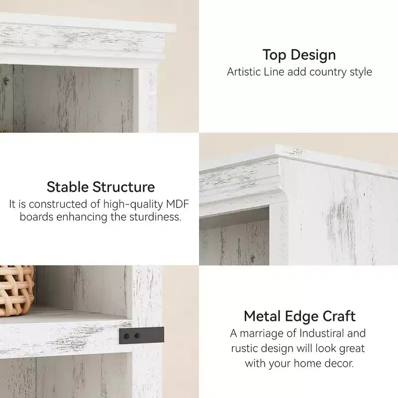 5 Tier Book Shelf, Farmhouse Book Case with Shelf Storage, Wooden Bookshelves for Living Room, Home Office
