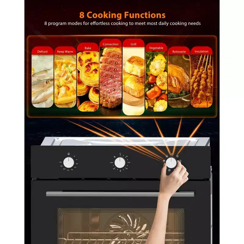 24 Built-in Convection Electric Oven, 2.5 Cu. Ft Stainless Steel Single Wall Oven with Knob Control, 3000W for Kitchen or Dining Area