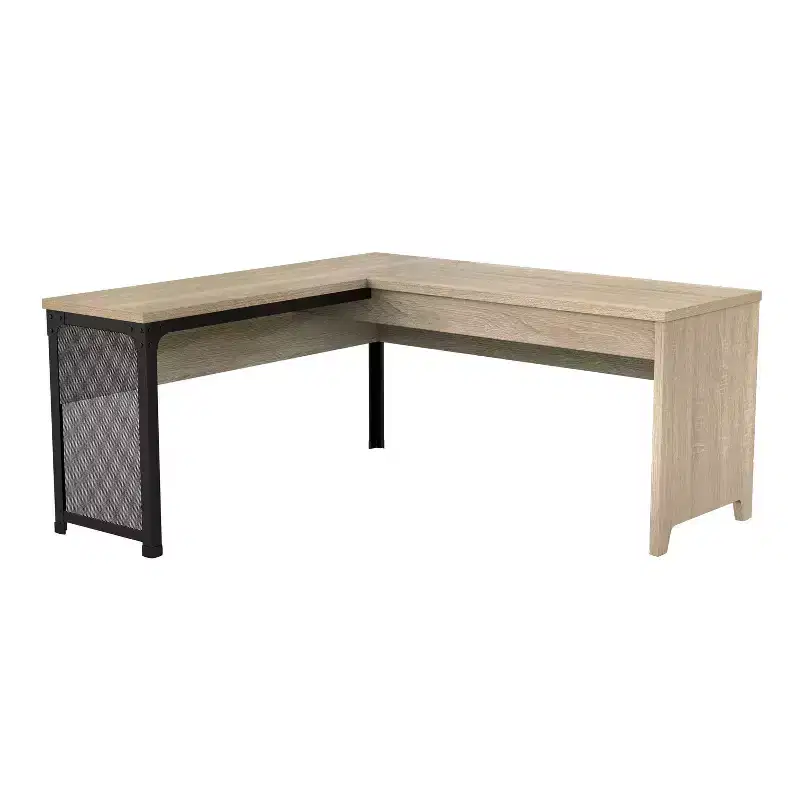 miBasics 65 Spiritroam Industrial L Shape Desk with Lift Top Natural Oak: Iron Frame, Particle Board Surface
