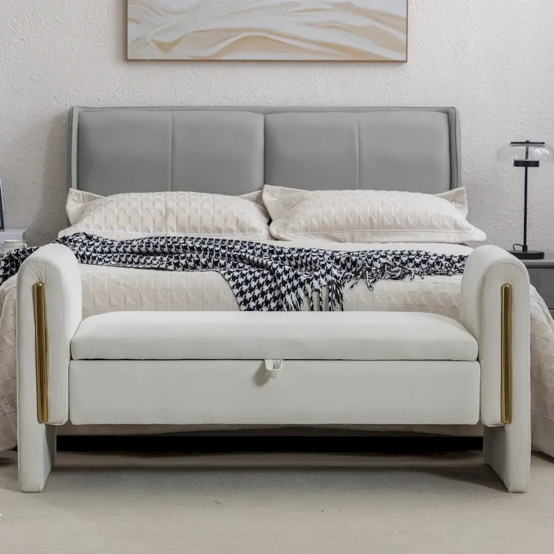 Velvet Storage Bench with Metal Trim