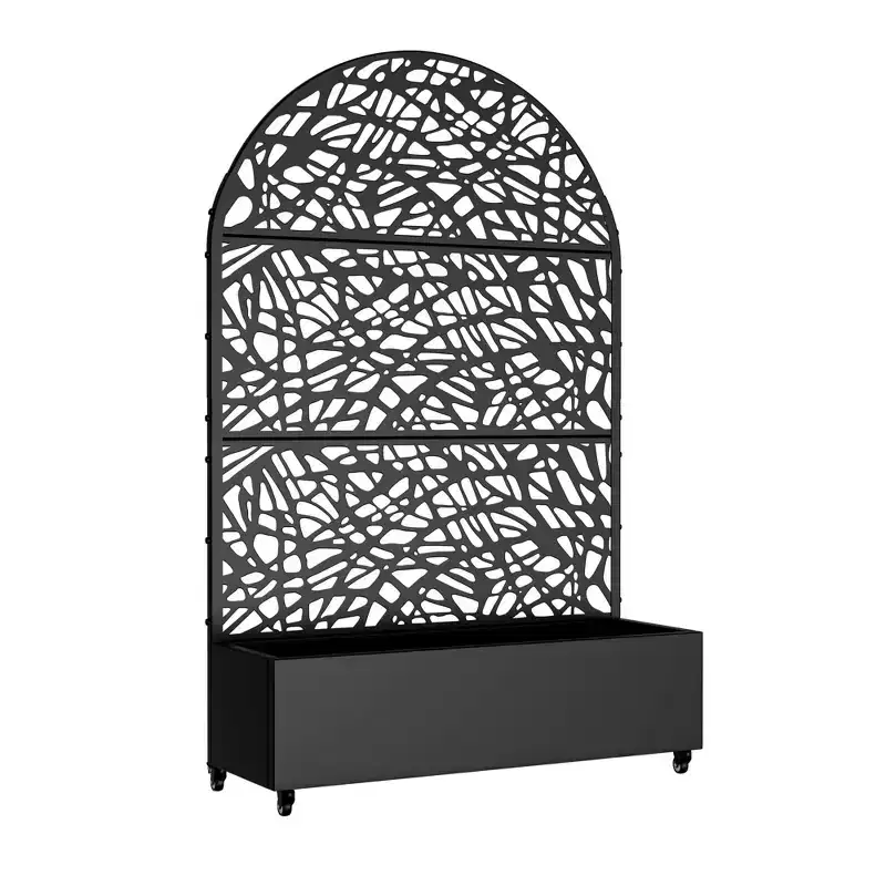 Jardinière arquée en fer noir MAYEERTY 72x47 avec treillis, ensemble de 3 pièces, écran décoratif pour patio et balcon