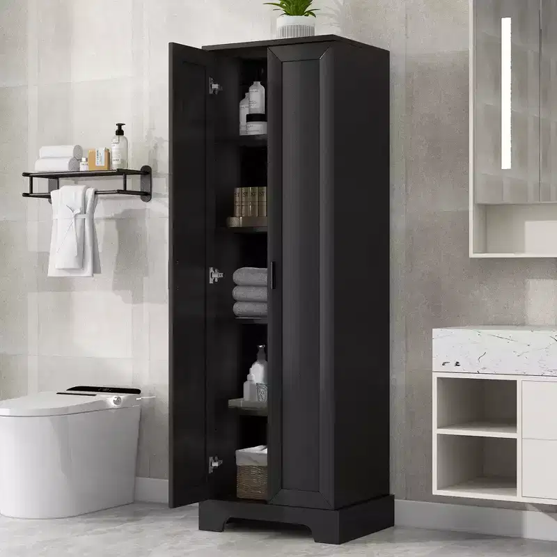 Whisen Double Door Bathroom Storage Cabinet with Adjustable Shelf, Verticle Cabinet