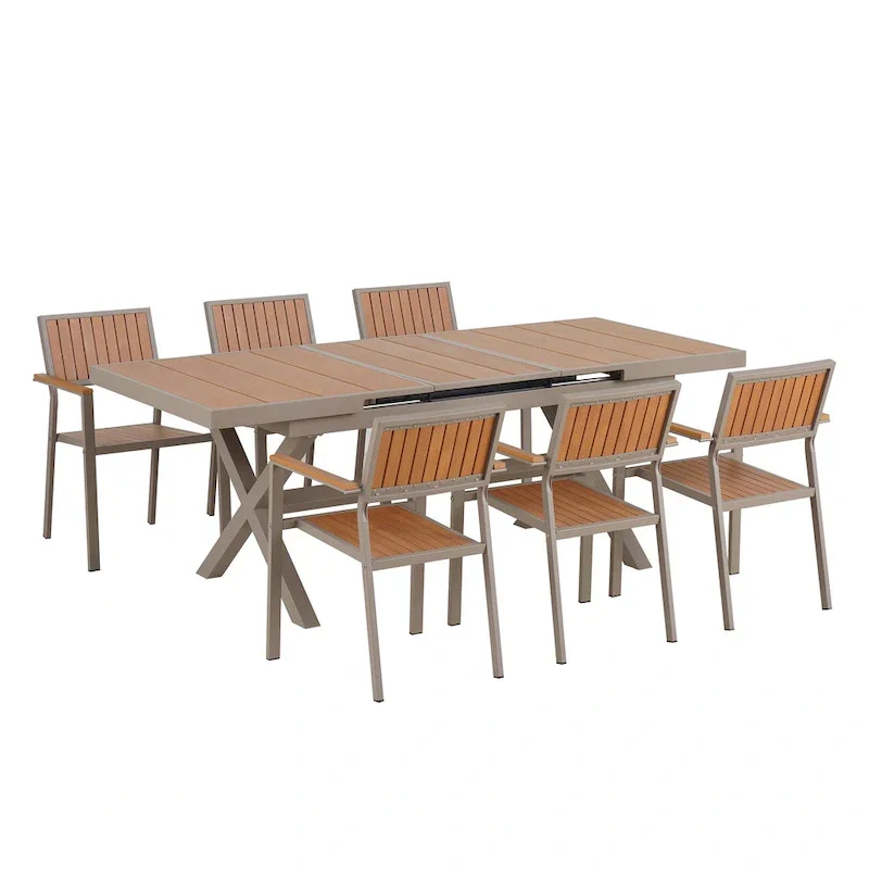 7-Piece Outdoor Extendable Dining Set with Extendable Table and 6 Armrest Chair