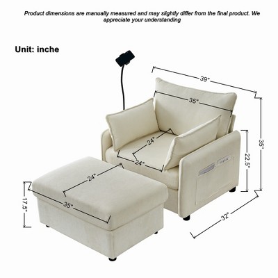GDFStudio Renac Modern Corduroy Upholstered Chaise Lounge with Storage Ottoman and Pillows