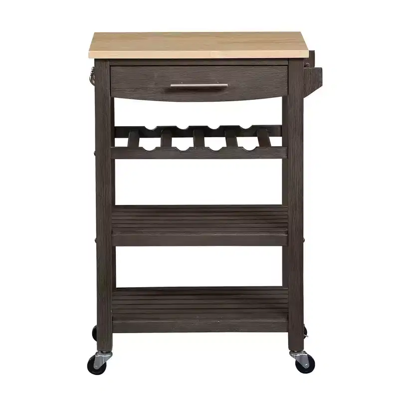 Ellaine 4 Tier Butcher Block Kitchen Cart with Drawer and Wine Rack - Breighton Home