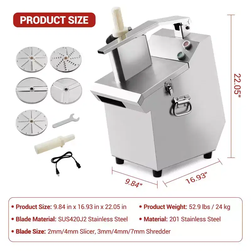 Commercial Multifunctional Slicer, Electric Vegetable Cutter Machine with Stainless Steel Blades