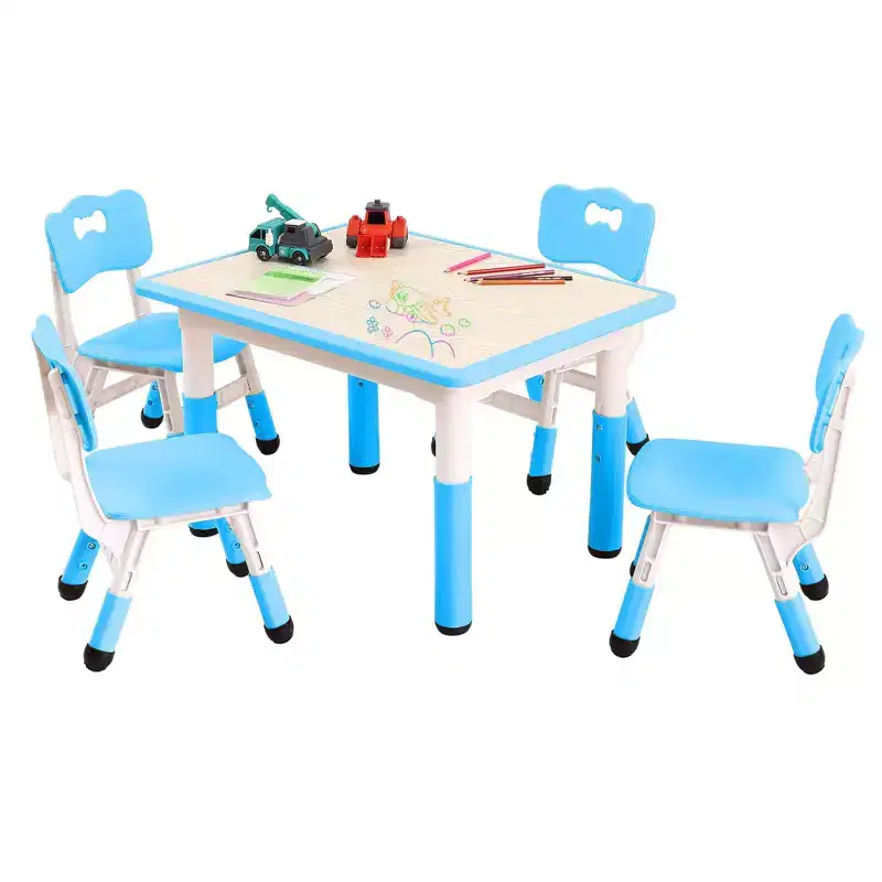 Toddler Table and 4 Chairs Set, Height Adjustable Multi-Activity Table with Graffiti Desktop, Easy Wipe Clean, for Classroom, Daycare
