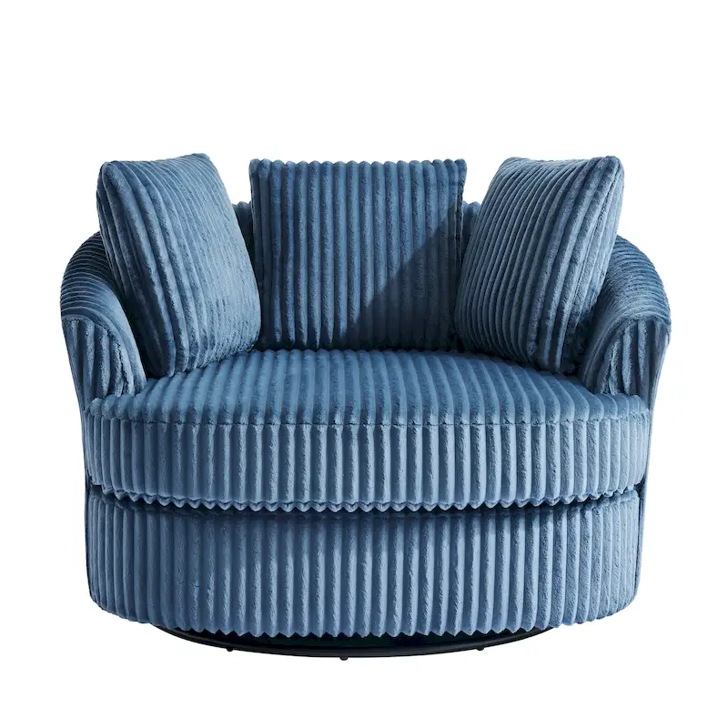 Fauteuil pivotant surdimensionné 43 W en velours côtelé pelucheux avec accoudoirs encastrés