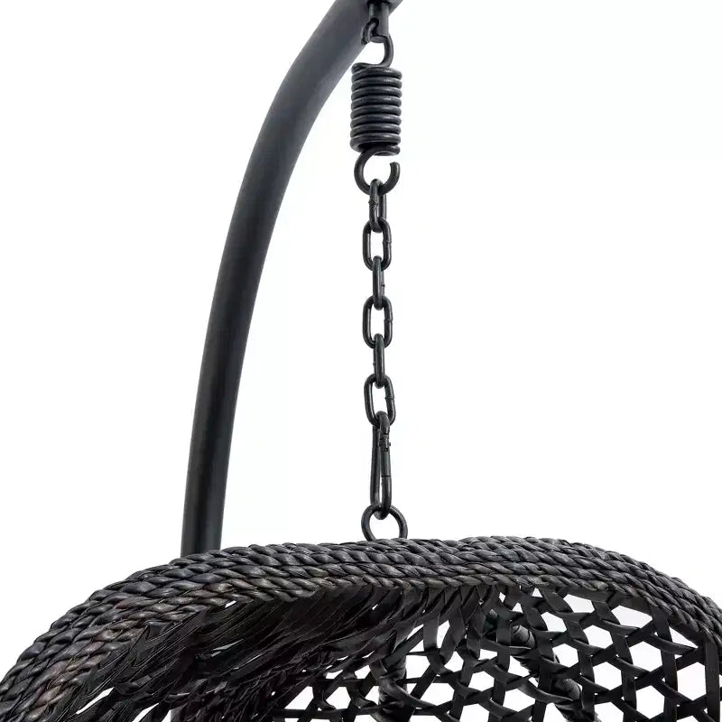 Swinging Chair Hammock Egg Chair Patio Wicker Swing Egg Hanging Chair With Stand, 350lbs Maximum Weight Capacity, Black