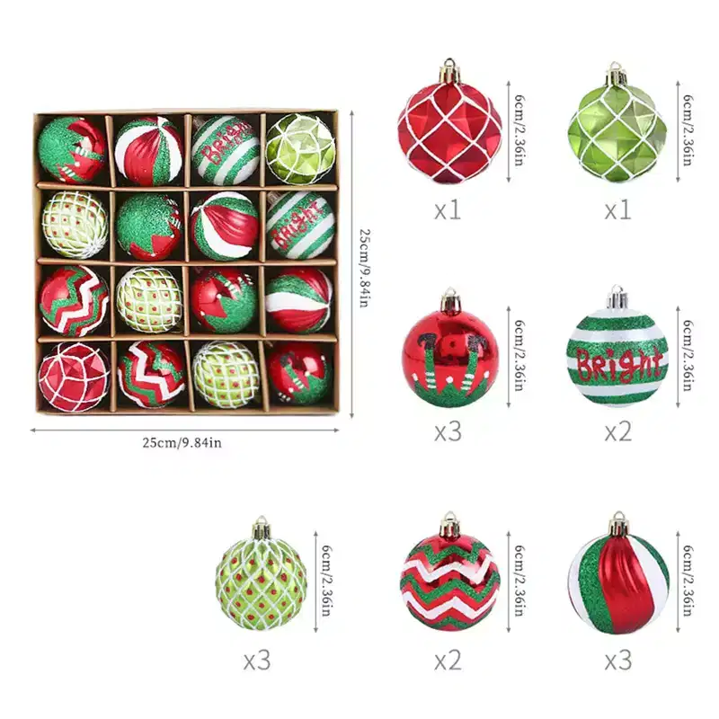 16 Pcs Christmas Ball Ornaments 6cm/2.3 Inch, Red White Shatterproof Christmas Baubles, Hanging Tree Decorations