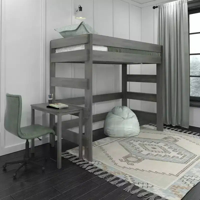 Max & Lily Solid Wood Loft Bed with Desk, Modern Farmhouse High Twin Loft Bed For Kids