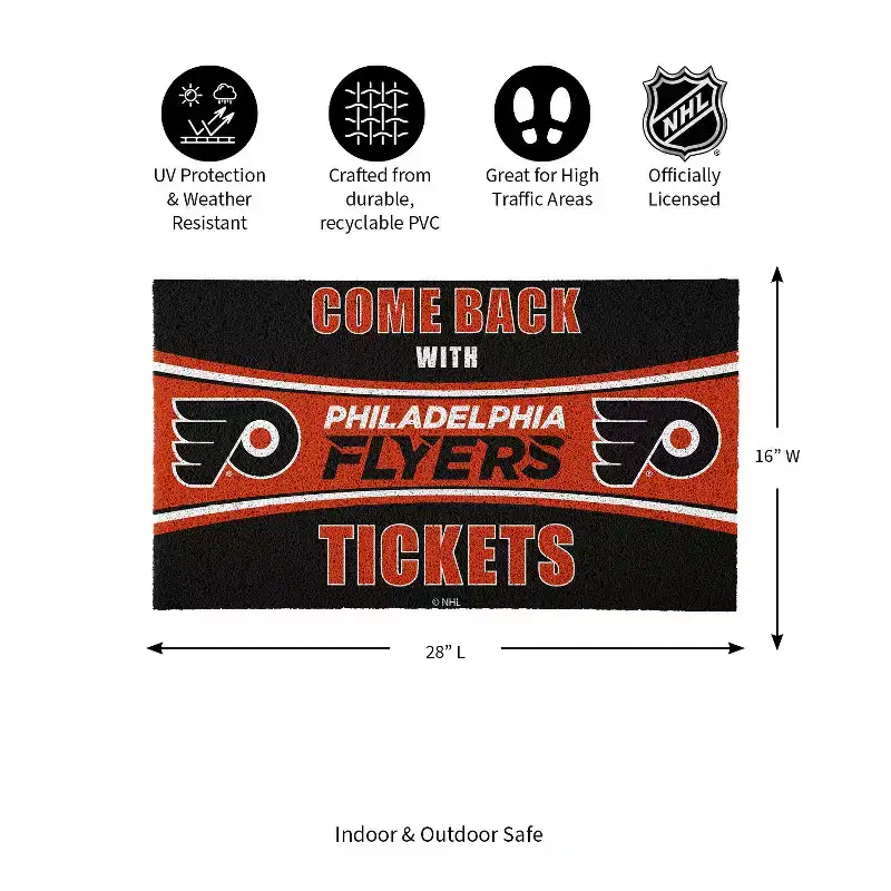 Evergreen Come Back with Tickets Philadelphia Flyers 28 x 16 Woven PVC Indoor Outdoor Doormat