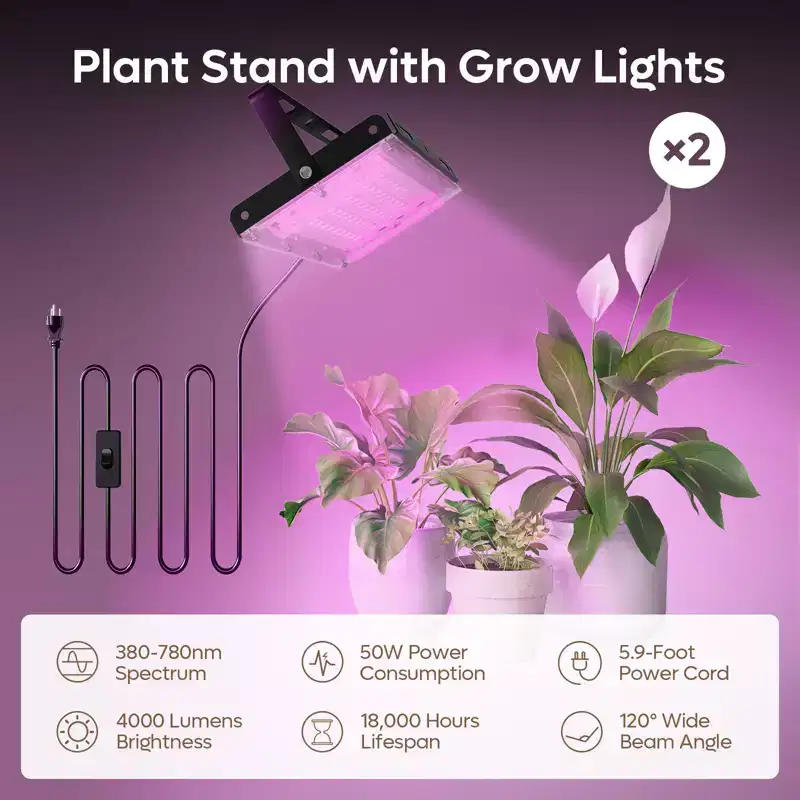 Bestier 65 Round Shaped Plant Stand with Grow Lights & Wheels, 6-Tier Tall Metal Plant Shelf Display Shelf with Hanging Hooks