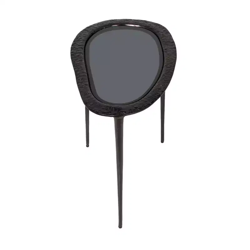 Olivia & May Aluminum Abstract Oval Shaped End Table with Shaded Glass Top Black