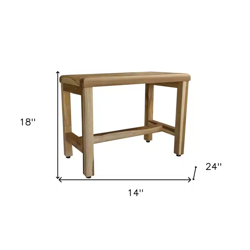 HomeRoots Compact Rectangular Teak Shower Outdoor Bench With Shelf In Natural Finish