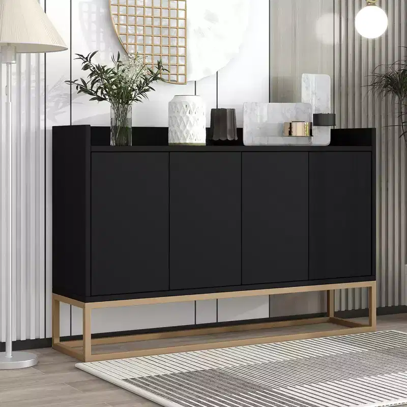GDFStudio Truda 47.2'' Modern Sideboard Buffet Cabinet with Adjustable Shelves and Gold Metal Legs