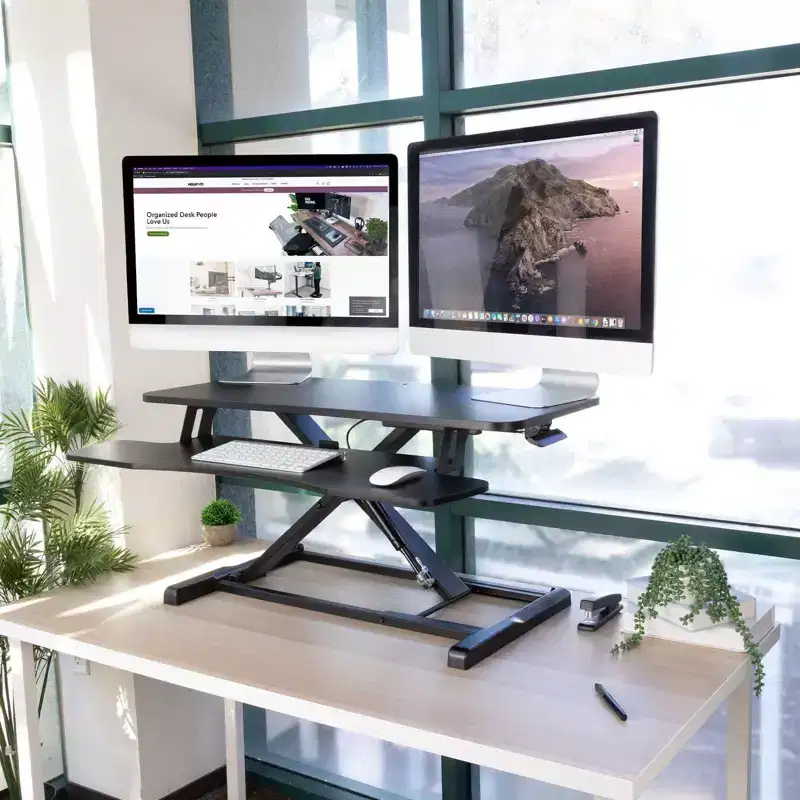 Mount-It! Standing Desk Converter | Height Adjustment from 4.3 to 19.9 | 37 Lbs. Weight Capacity | Black