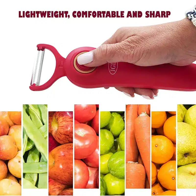 Insta 5-in-1 Electric Peeler with Recipe Book & Oil Brush  Red