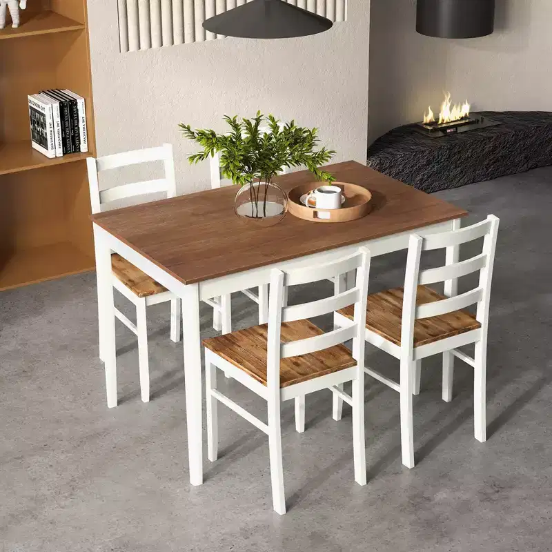 Costway 5-Piece Dining Set Solid Wood Kitchen Furniture with Rectangular Table & 4 Chairs Natural/Coffee/Grey