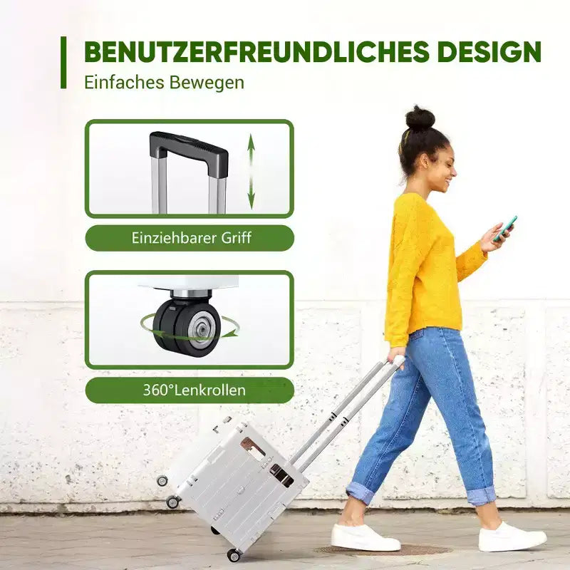 Foldable Utility Shopping Cart White 65L Rolling Wheels Adjustable Handle