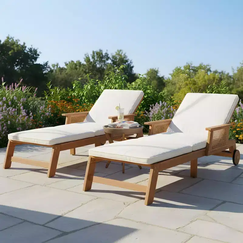 Christopher Knight Home Kenji Modern 3 Piece Acacia Patio Sunlounge with Wicker Armrest and Side Table Set