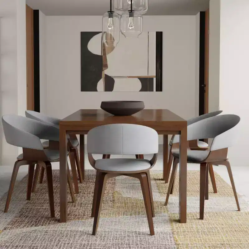 WyndenHall Saige Rectangle Dining Table Walnut Veneer: Contemporary Style, Seats 6, Non-Extension
