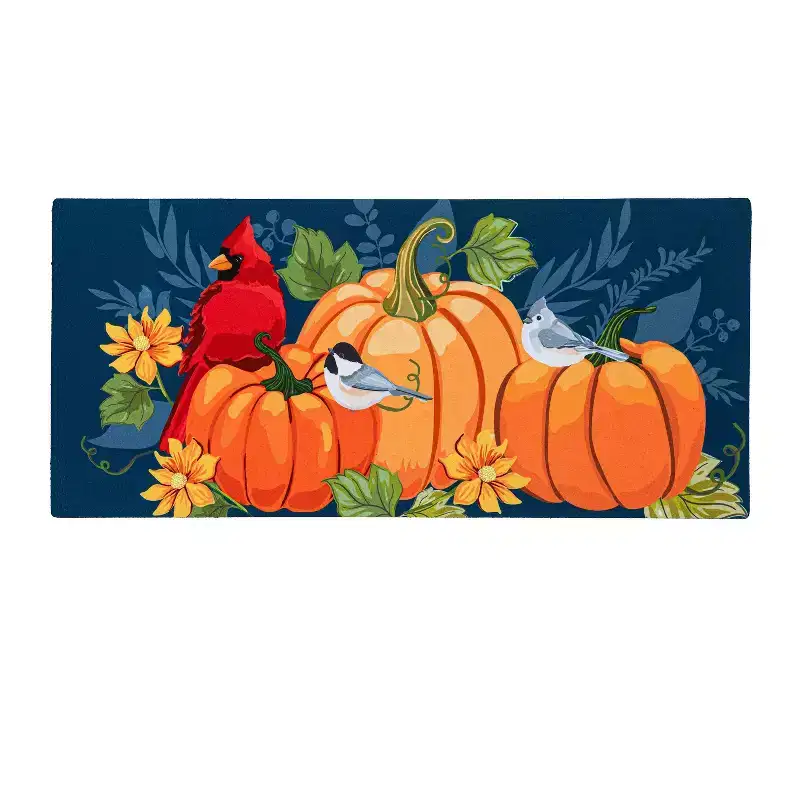 Evergreen Flag Fall Sassafras Switch Mat 22 x 10, Interchangeable Front Door Mat Outdoor Entrance, Indoor Entryway Rug, Autumn (Bird Friends)