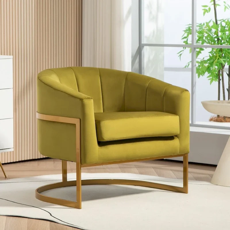 Velvet Accent Armchair with Gold Metal Frame