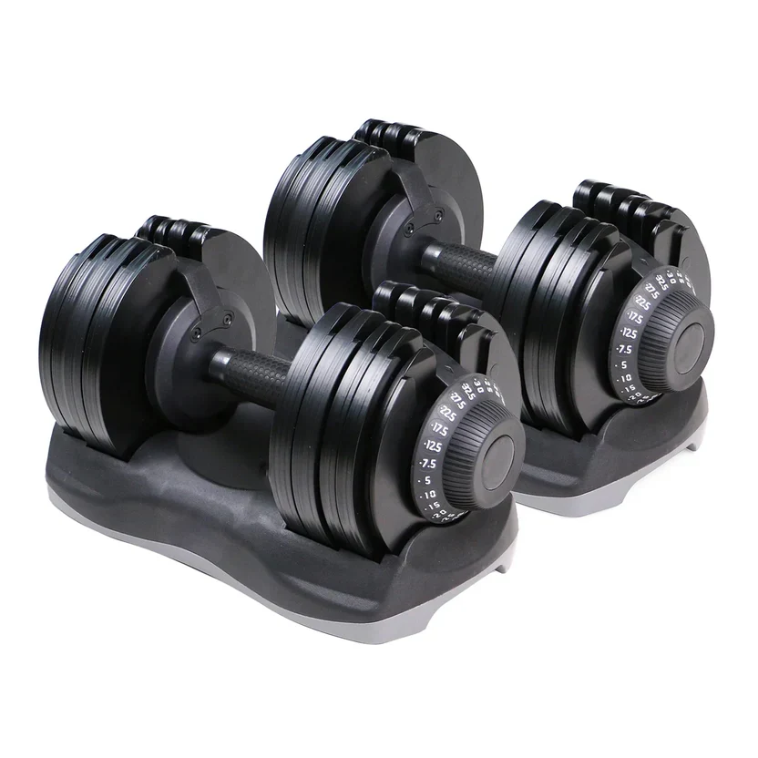Adjustable Dumbbell Set ¨C Pair of 12-in-1 Free Weights Ranging from 5kg to 32.5kg Each in 2.5kg Increments ¨C Space Saving Strength Training Equipment for Home Gyms