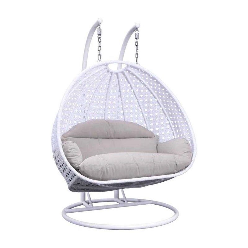 Fauteuil suspendu œuf LeisureMod pour 2 personnes avec support - Balancelle hamac/fauteuil roulant d'extérieur/intérieur en rotin tressé avec coussins