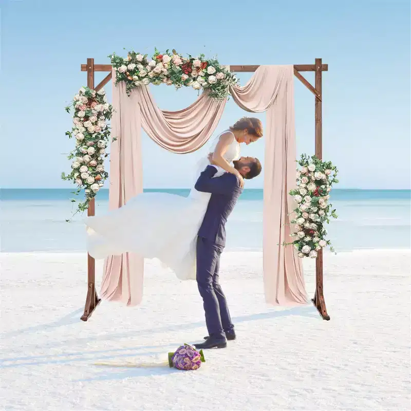 Costway 7.2 FT Square Wedding Arch Wooden Arbor Backdrop Stand w/ Triangular-Shaped Base