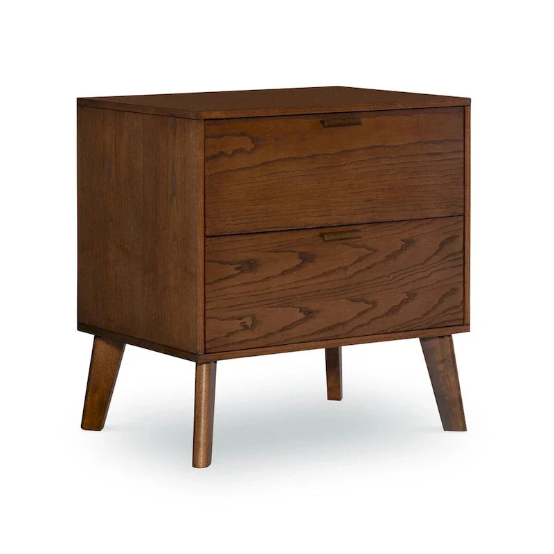 27 Brown Two Drawer Nightstand with Bronze Pulls