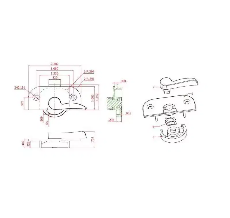 Brixwell Recessed Sweep Lock, Metal Material, 1-11/16 Hole Center, 9/16 Hole To Edge Distance, Beige Finish