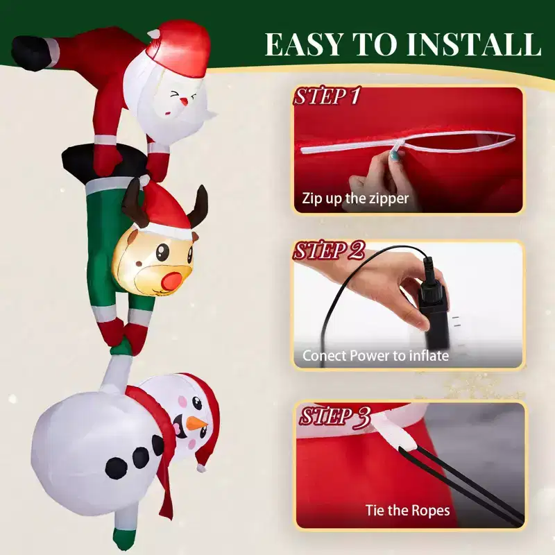 7.5FT Christmas Inflatable Decoration, Inflatable Hanging Santa & Reindeer & Snowman Blow Up Yard Decorations for Holiday Party Front Yard Lawn Garden