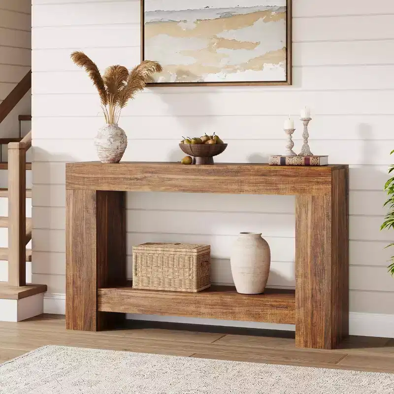 Console table, double-layer console table with storage space, used for living room