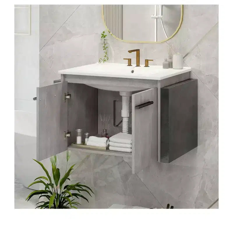 24 in Bathroom Vanity Ceramic Basin Cabinet With Sink Wall Mounted Modern Bathroom Storage Cabinet