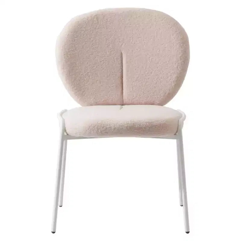 LeisureMod Celestial Modern Dining Chair in Upholstered Cotton Boucle with White Iron Frame  Stylish, Comfortable Accent Chair for Dining Rooms