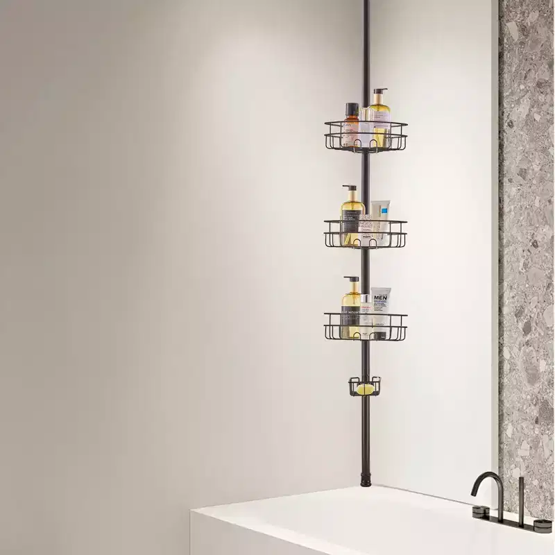 3-Tier Shower Corner Caddy Tension Pole Adjustable 39-125 in Rust-Resistant Bathroom Organizer