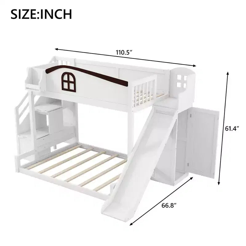 Luxystar Twin over Full Bunk Bed with Slide, Shelves, Storage Staircaseand Wardrobe for Kids' Room