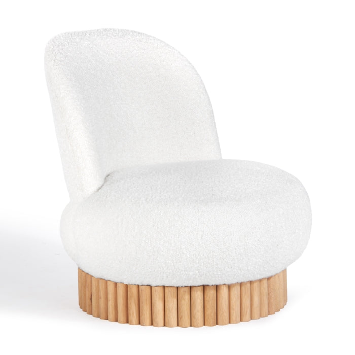 Reeded Boucle & FSC-Certified Oak Swivel Lounge Chair with Water-Based Lacquer Base for Living Room