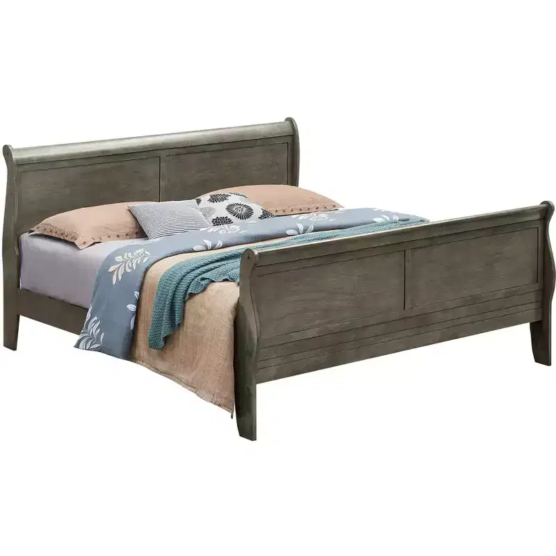 Passion Furniture Louis Philippe King Sleigh Wood Bed with High Footboard