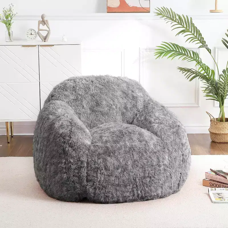 Soft Fluffy Adult Bean Bag Chair with Armrest for Reading & Living Room