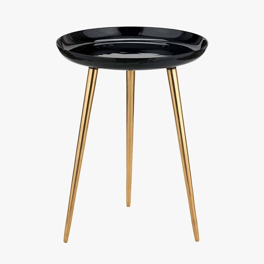 Black Enamel & Gold Metal Side Table