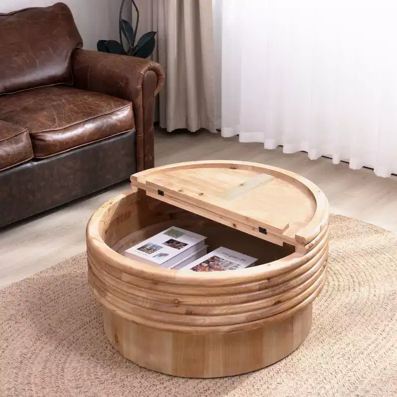 GDFStudio Ellington Round Lift Top Coffee Table with Hidden Storage