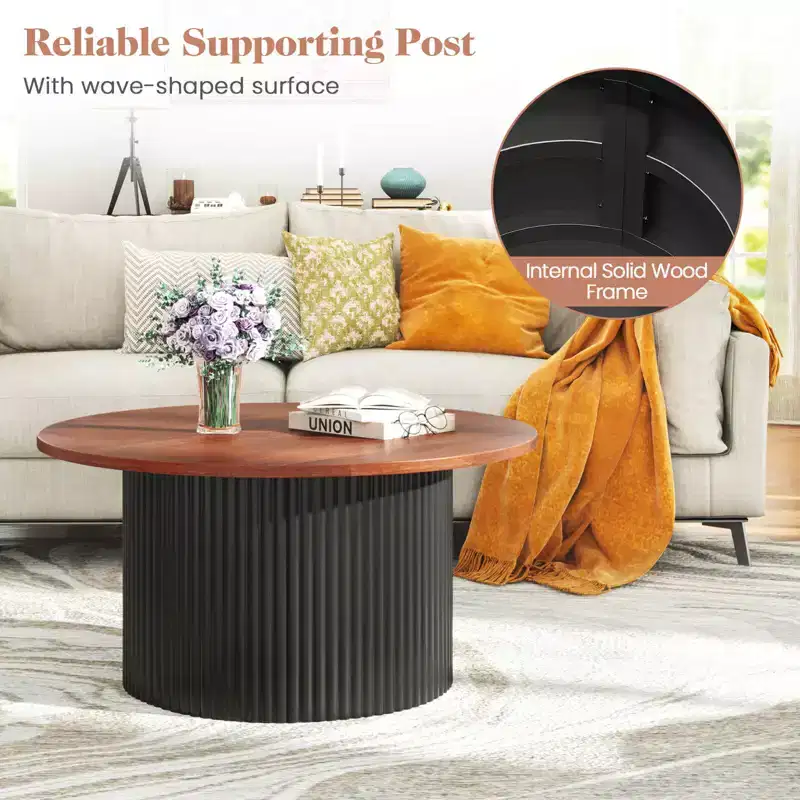 Costway Round Coffee Table 32 Tea Table with Solid Wood Frame Home Accent Cocktail Table