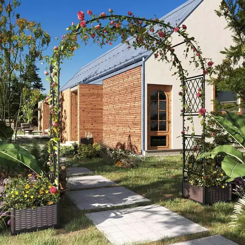 PE Coated Metal Garden Arch with 2 Planter Boxes, Weather-Resistant Trellis for Climbing Plants, Decorative Wedding Arbor for Backyard or Lawn