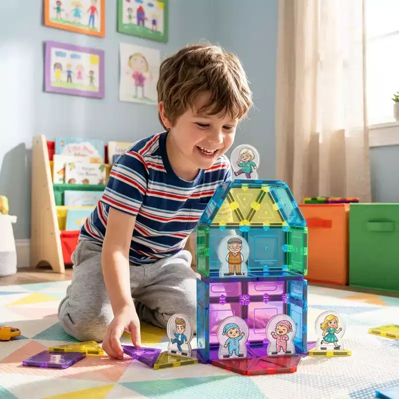 PicassoTiles 8pc Family Character Action Figures Set, Magnetic Tiles Building Blocks Accessories, STEM Educational Pretend Play Toy for Kids Ages 3+