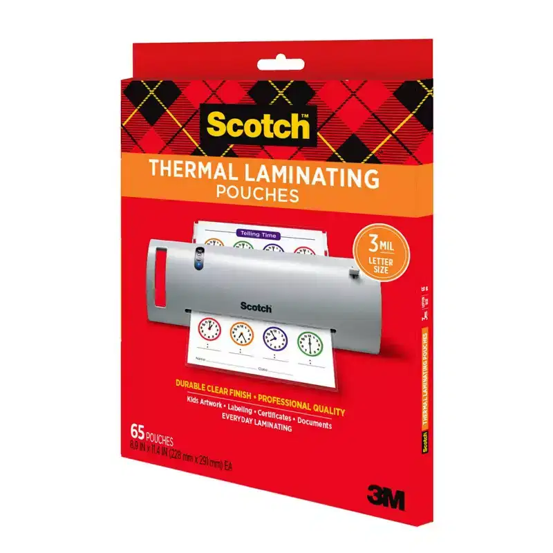 Scotch 65ct 9" x 11" Thermal Laminating Pouches Clear: Laminator Supplies, 8.9" x 11.4", 1.88 lbs, 65 Pack